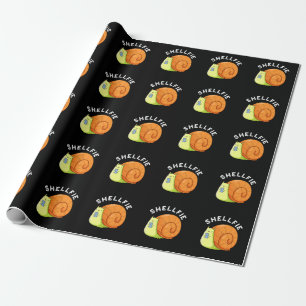 Shellfie Funny Snail Selfie Pun Dark BG Wrapping Paper