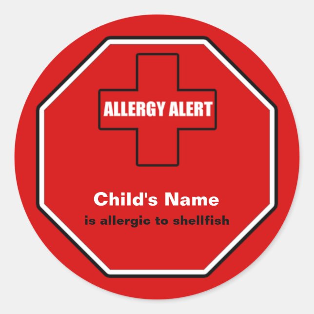 Shellfish Allergy Medical Alert Custom Std Sticker (Front)
