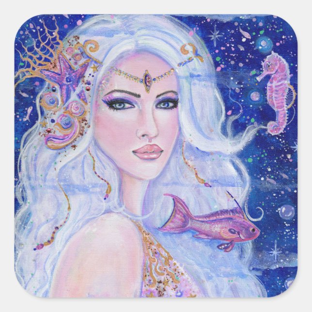 Shellina mermaid with seahorse by Renee Lavoie Square Sticker (Front)