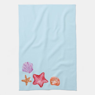 Shells and sea starfish watercolor Kitchen Towels