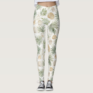 Shells Beach Green Palm Tree Leaves Leggings