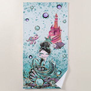 *~* Shells Glitter Mermaid Sea Turtle Sand Castle  Beach Towel