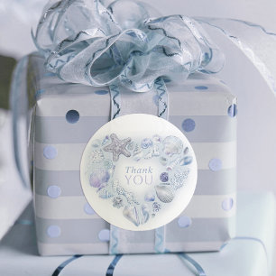 Shells heart art thank you beach blue wedding classic round sticker