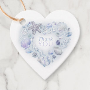 Shells heart art thank you beach blue wedding favour tags