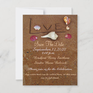 Shells & Love on Beach custom wedding Save the Dat Date