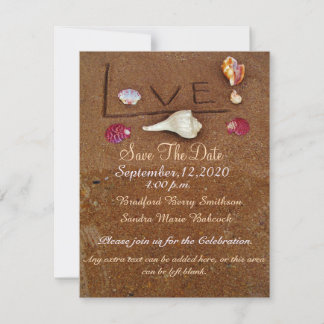 Shells & Love on Beach custom wedding Save the Dat Date