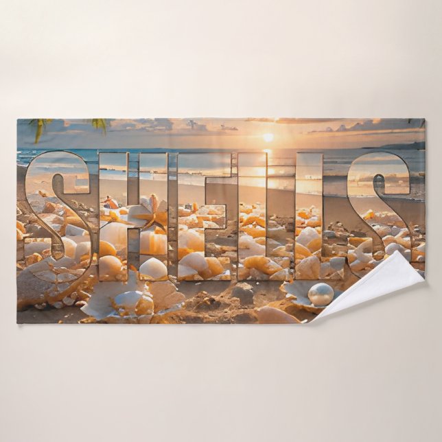Shells Luxury Coastal Editorial Artwork Bath Towel (Bath Towel)