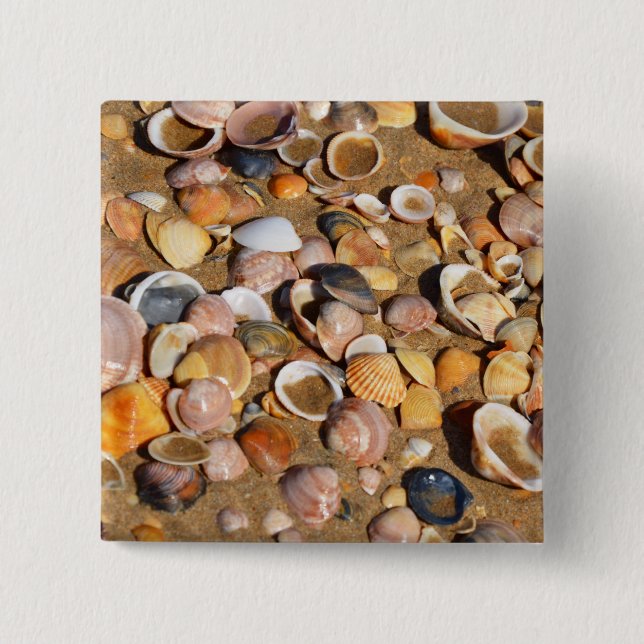 Shells On A Sandy Beach | Andalusia, Spain 15 Cm Square Badge (Front)
