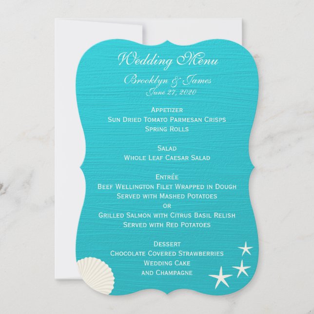 Shells On Beach Wedding Menu Custom Invitations (Front)