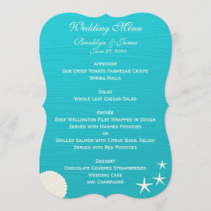 Shells On Beach Wedding Menu Custom Invitations