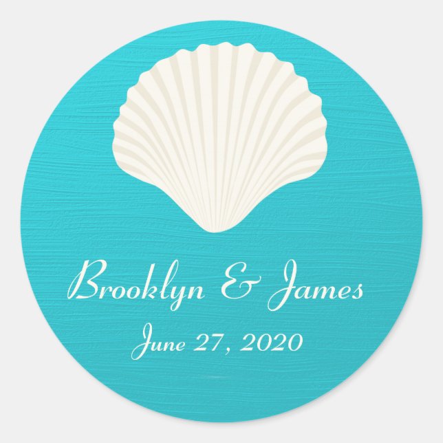 Shells On Beach Wedding Stickers (Front)