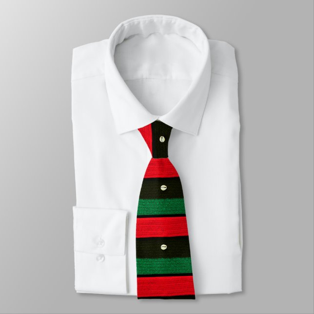 Shells on Red Black Green Crochet All Over Printed Tie (Tied)
