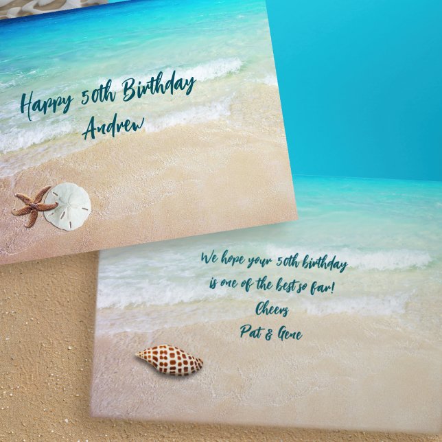 Shells on the Beach Personalized Birthday From All Card (Creator Uploaded)