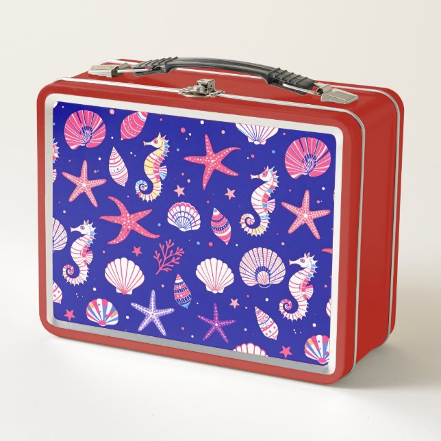 Shells Seahorses and Seastars Kid or Adult Metal Lunch Box (Front)