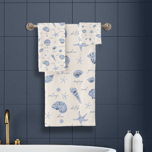 Shells Starfish Sun Fun Text Blue ID918 Bath Towel Set