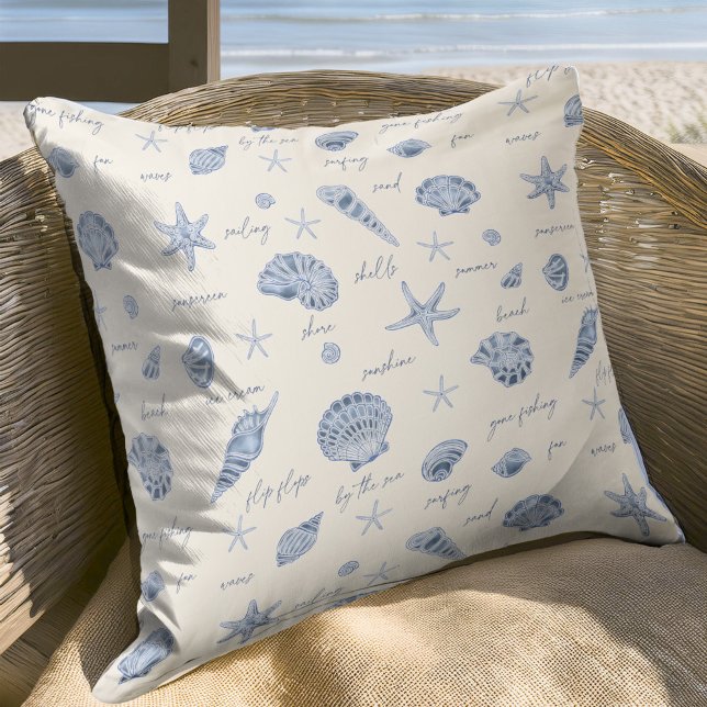 Shells Starfish Sun Fun Text Blue ID918  Cushion (Creator Uploaded)