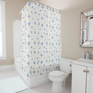 Shells Starfish Sun Fun Text Blue ID918  Shower Curtain
