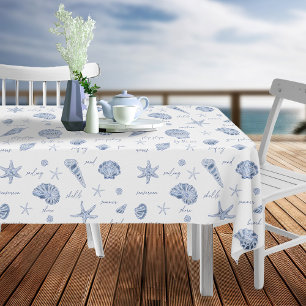 Shells Starfish Sun Fun Text Blue ID918  Tablecloth