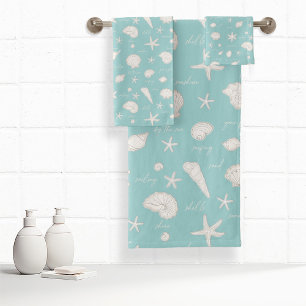 Shells Starfish Sun Fun Text Ivory ID918 Bath Towel Set
