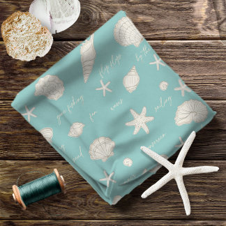 Shells Starfish Sun Fun Text Ivory ID918  Fabric