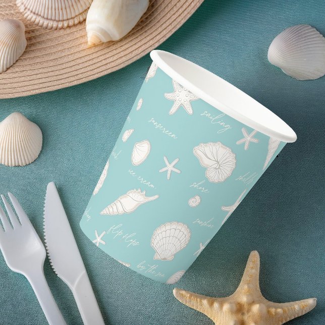 Shells Starfish Sun Fun Text Ivory ID918  Paper Cups (Creator Uploaded)