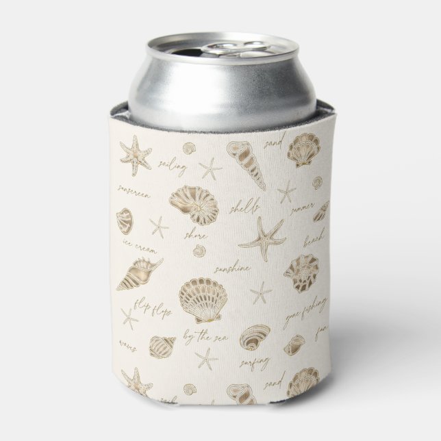 Shells Starfish Sun Fun Text Sandstone ID918  Can Cooler (Can Front)