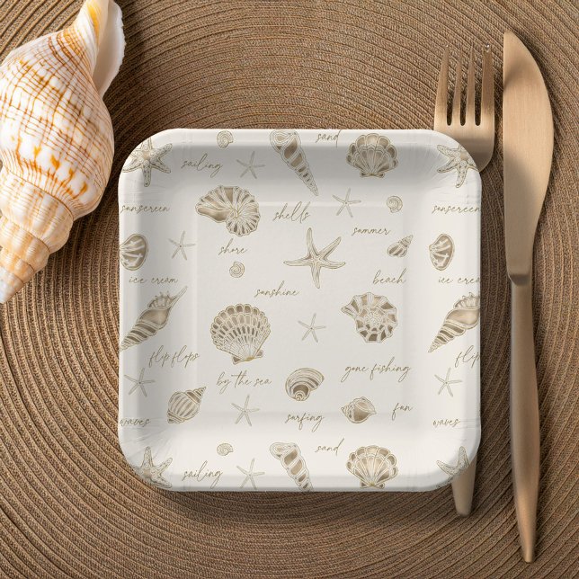 Shells Starfish Sun Fun Text Sandstone ID918  Paper Plate (Creator Uploaded)