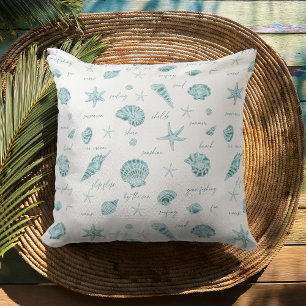 Shells Starfish Sun Fun Text Teal ID918  Cushion