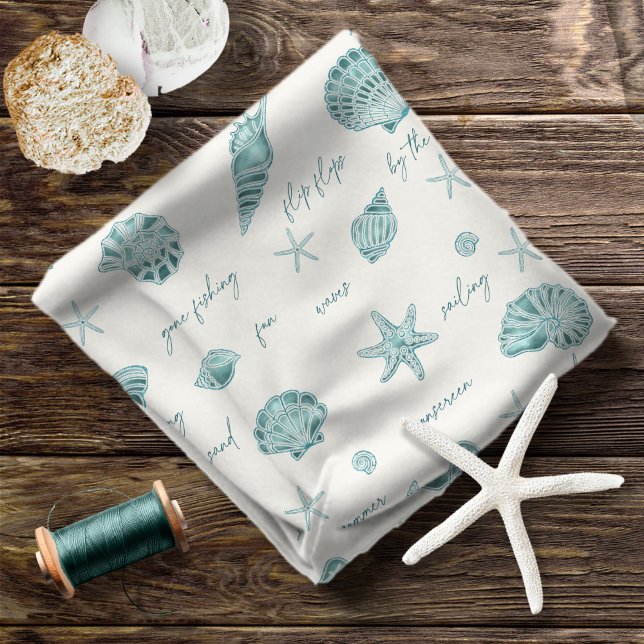 Shells Starfish Sun Fun Text Teal ID918  Fabric (Creator Uploaded)