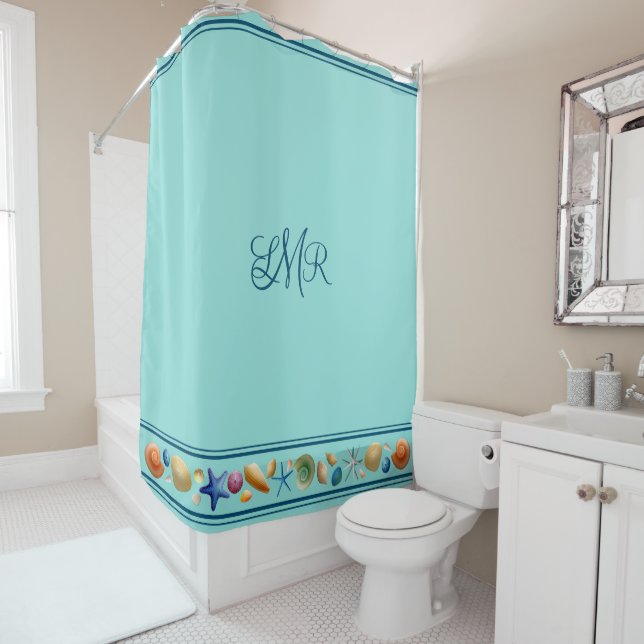 Shells & Stripes Shower Curtain (In Situ)