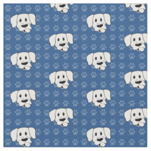 Shelter Dog cartoon labrador blue pawprints fabric