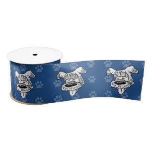 Shelter Dog cartoon sheepdog blue pawprints wide Satin Ribbon