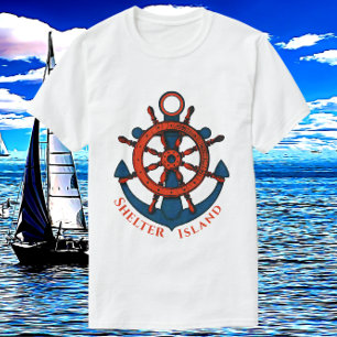 Shelter Island, NY Ship's Wheel and Anchor T-Shirt
