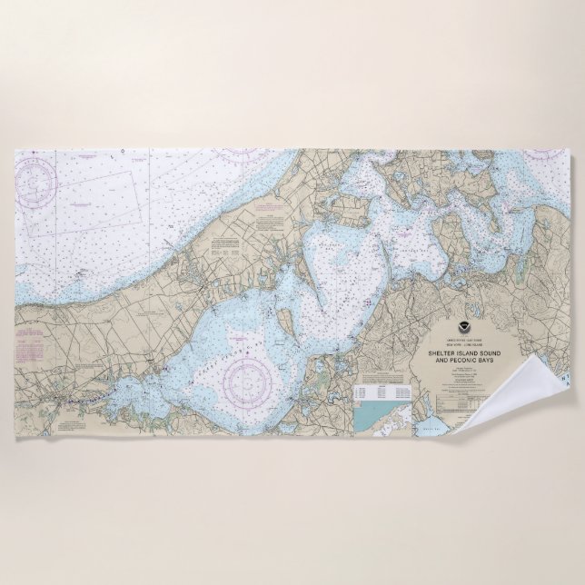 Shelter Island Sound and Peconic Bays Chart Beach Towel (Front)