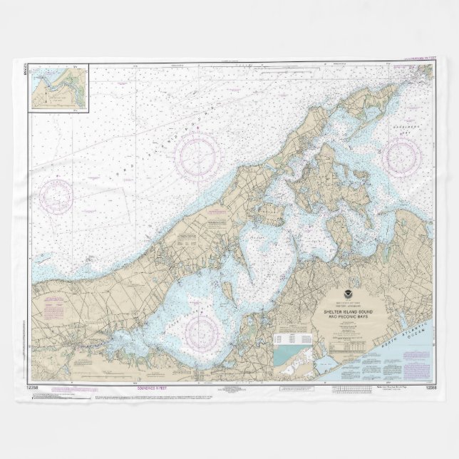 Shelter Island Sound and Peconic Bays Chart Fleece Blanket (Front (Horizontal))