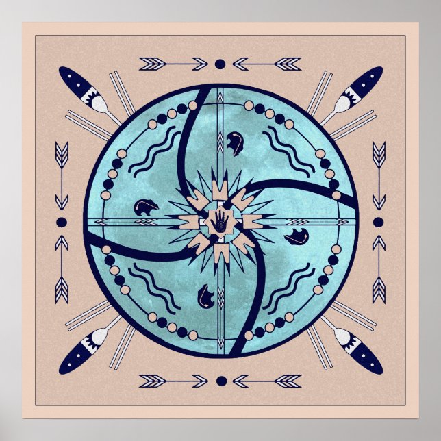 Sheltering Moon Native Symbol Mandala Poster Print (Front)