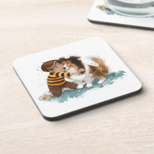 Sheltie and Boy Dog Hug Coaster