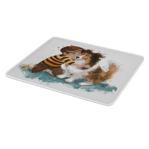 Sheltie and Boy Dog Hug Cutting Board