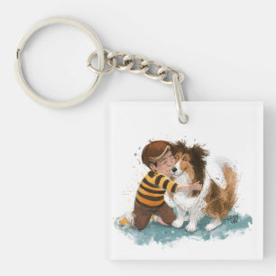 Sheltie and Boy Dog Hug Key Ring