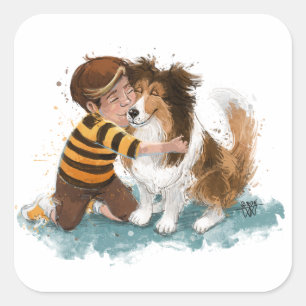 Sheltie and Boy Dog Hug Square Sticker