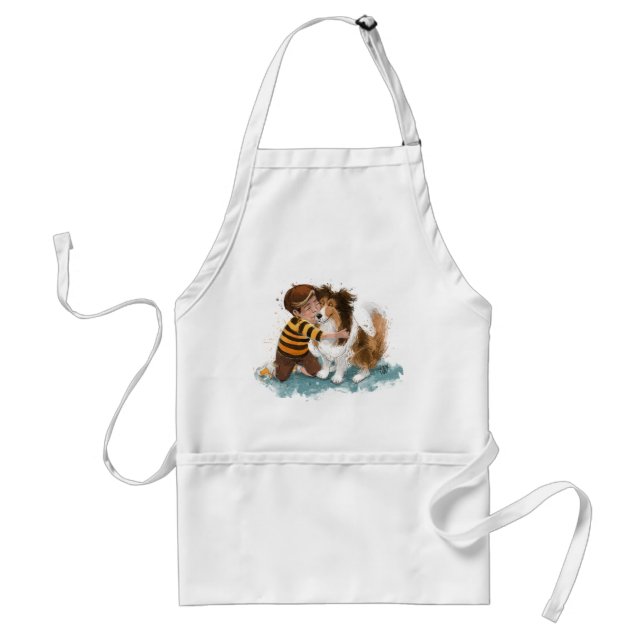 Sheltie and Boy Dog Hug Standard Apron (Front)