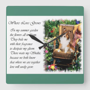 Sheltie Art Gifts Summer Garden Square Wall Clock