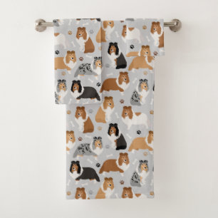 Sheltie Bones and Paws Bath Towel Set
