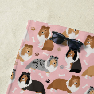 Sheltie Bones and Paws Beach Towel