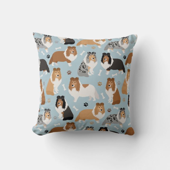 Sheltie Bones and Paws Cushion (Front)