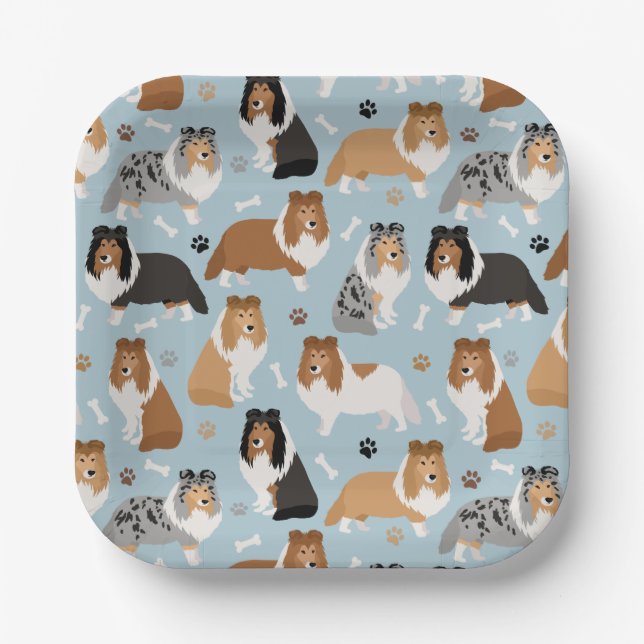 Sheltie Bones and Paws Paper Plate (Front)