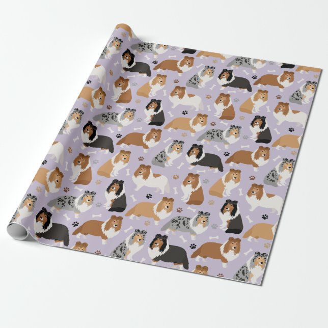 Sheltie Bones and Paws Wrapping Paper (Unrolled)