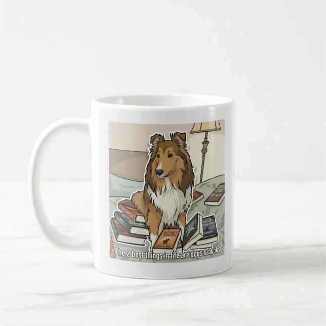 Sheltie & books coffee mug (Left)