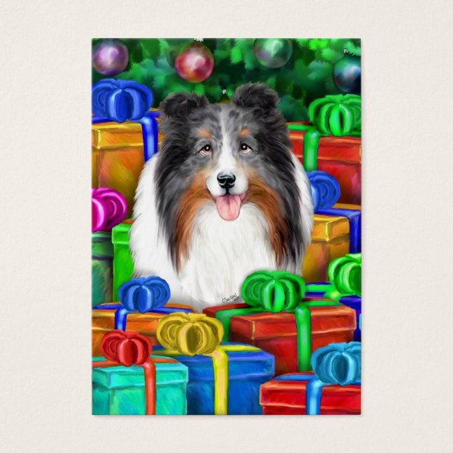 Sheltie Christmas Blue Merle Flat Cards (Front)