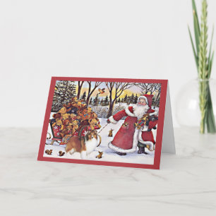 Sheltie Christmas Card Santa Bears In Sleigh